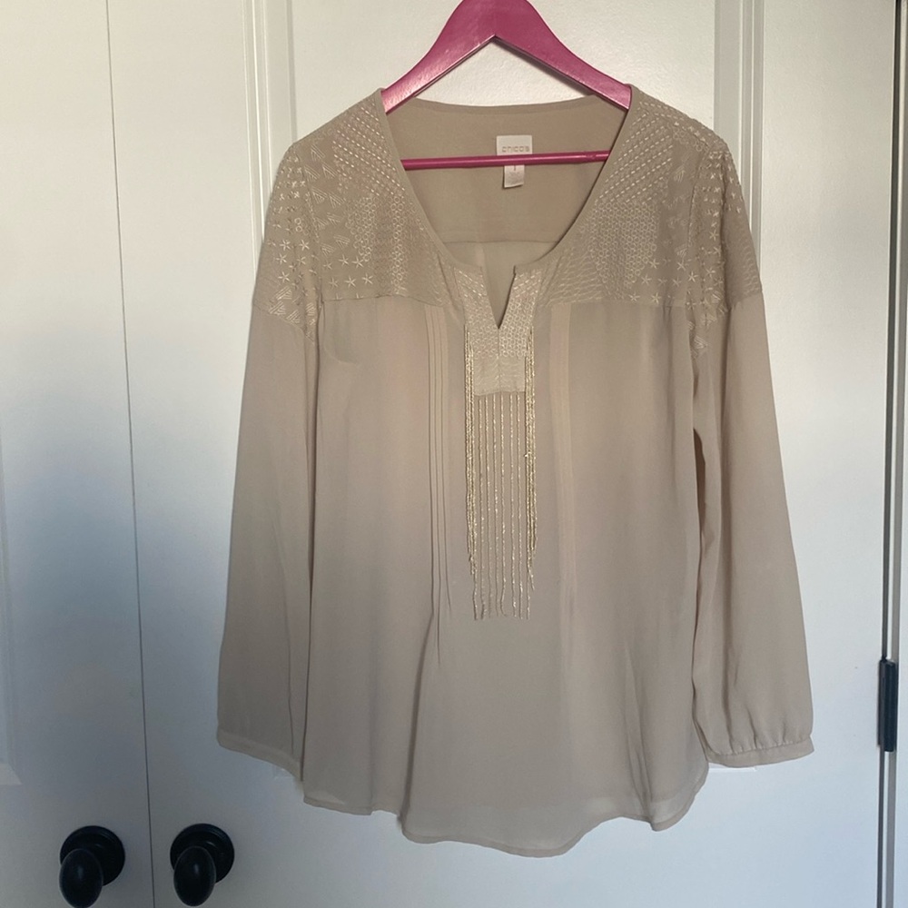 Chico's LS Beaded Blouse